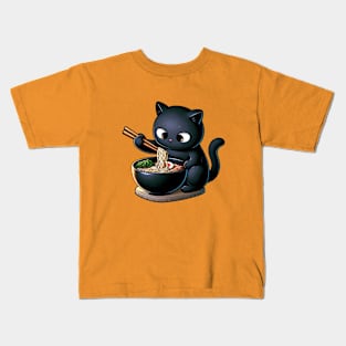 Noodle-Loving Cat - Cute Ramen Graphic Tee Kids T-Shirt